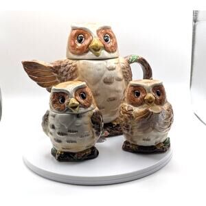 OTAGIRI Mary Ann Baker Owl Teapot Sugar Bowl Covered Creamer Set Japan READ